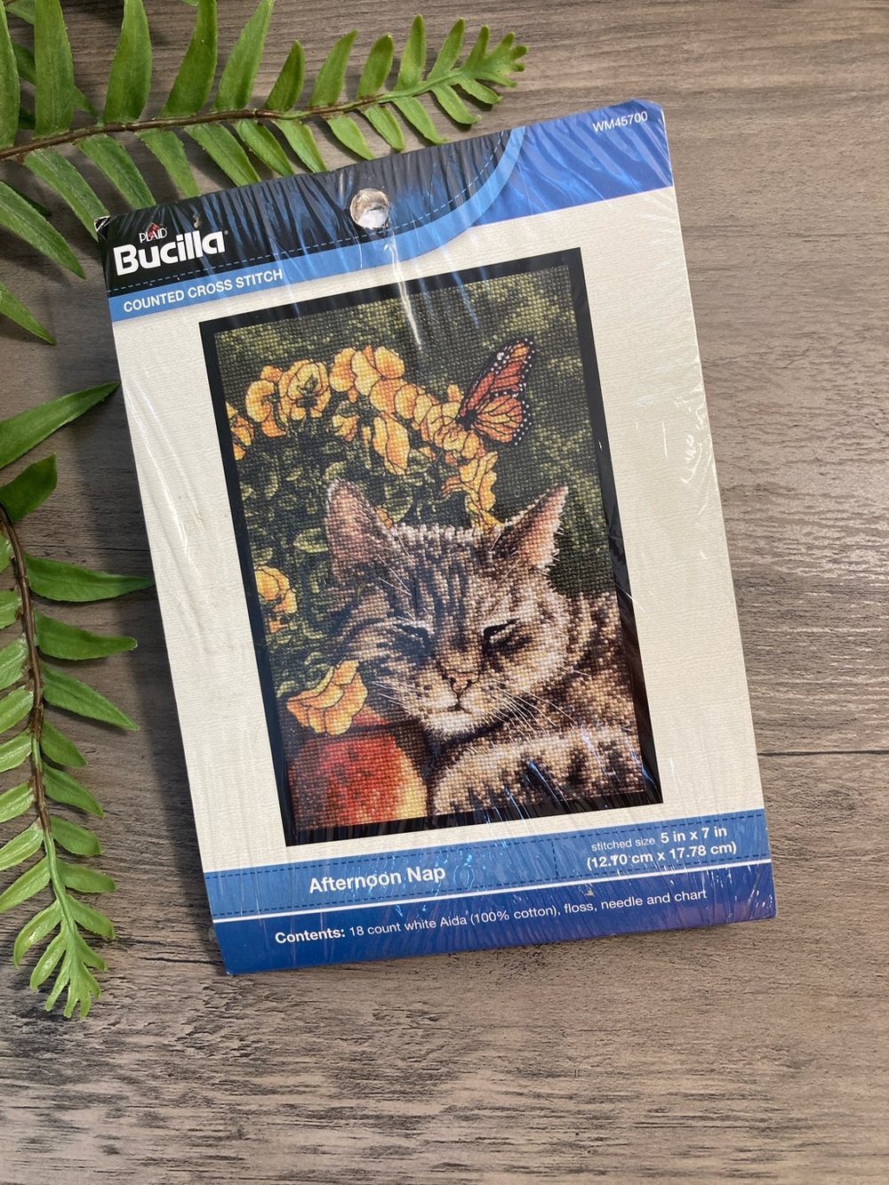 Bucilla Afternoon Nap Cat And Flowers Cross Stitch Kit New Fall Butterfly